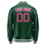 Custom Kelly-Green Pink Solid Color Varsity Letterman Jacket JA02240617ZF216