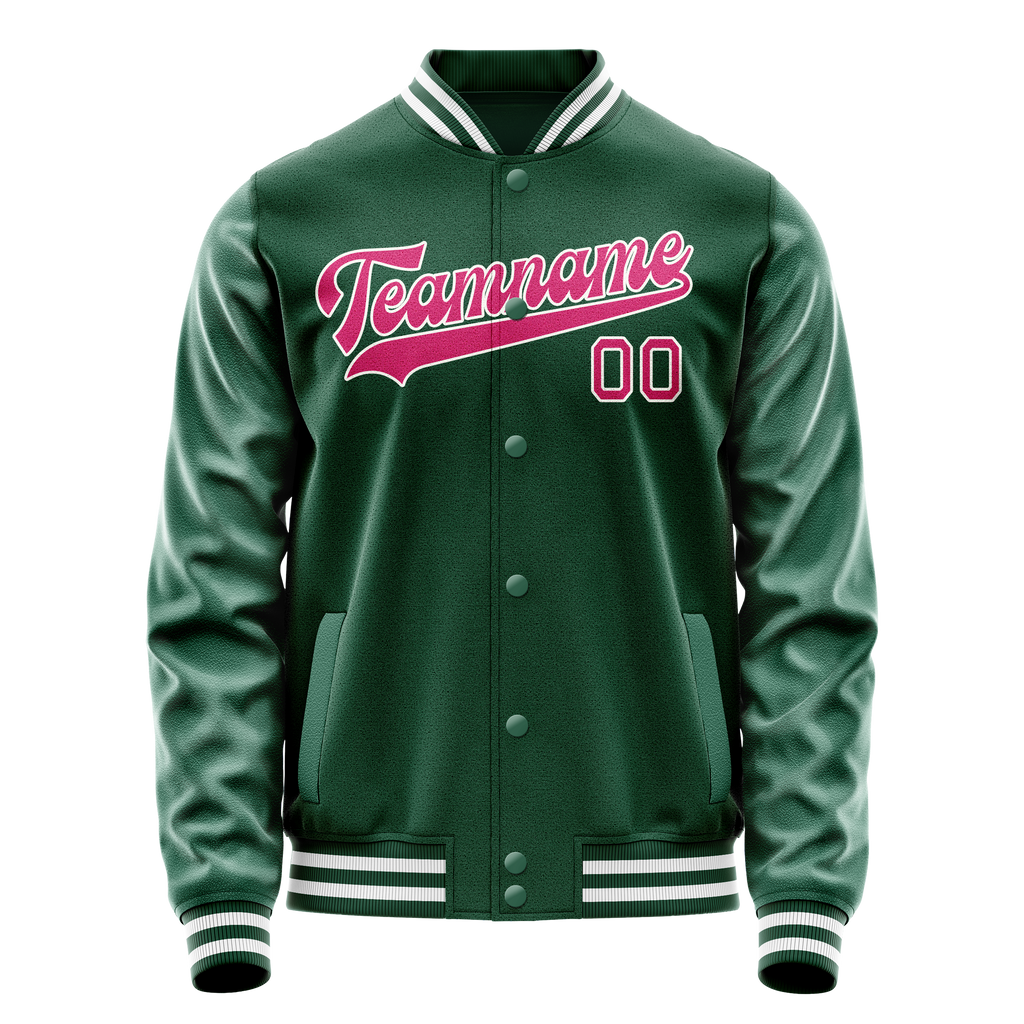 Custom Kelly-Green Pink Solid Color Varsity Letterman Jacket JA02240617ZF216