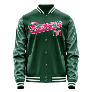 Custom Kelly-Green Pink Solid Color Varsity Letterman Jacket JA02240617ZF216