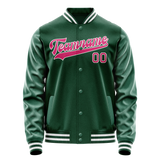 Custom Kelly-Green Pink Solid Color Varsity Letterman Jacket JA02240617ZF216