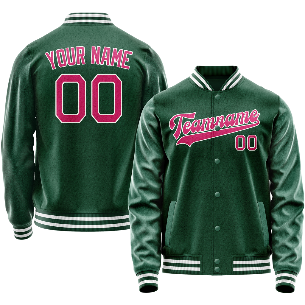Custom Kelly-Green Pink Solid Color Varsity Letterman Jacket JA02240617ZF216