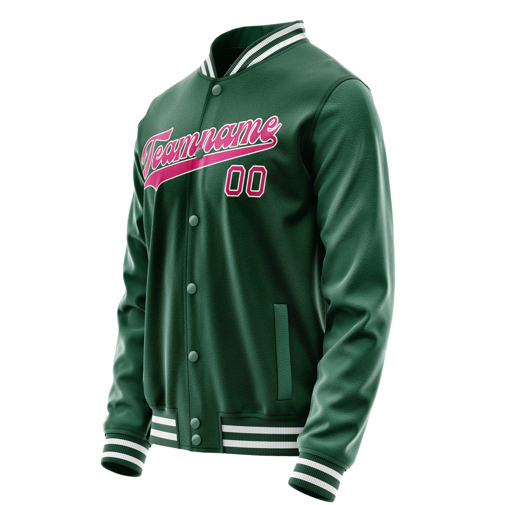 Custom Kelly-Green Pink Solid Color Varsity Letterman Jacket JA02240617ZF216