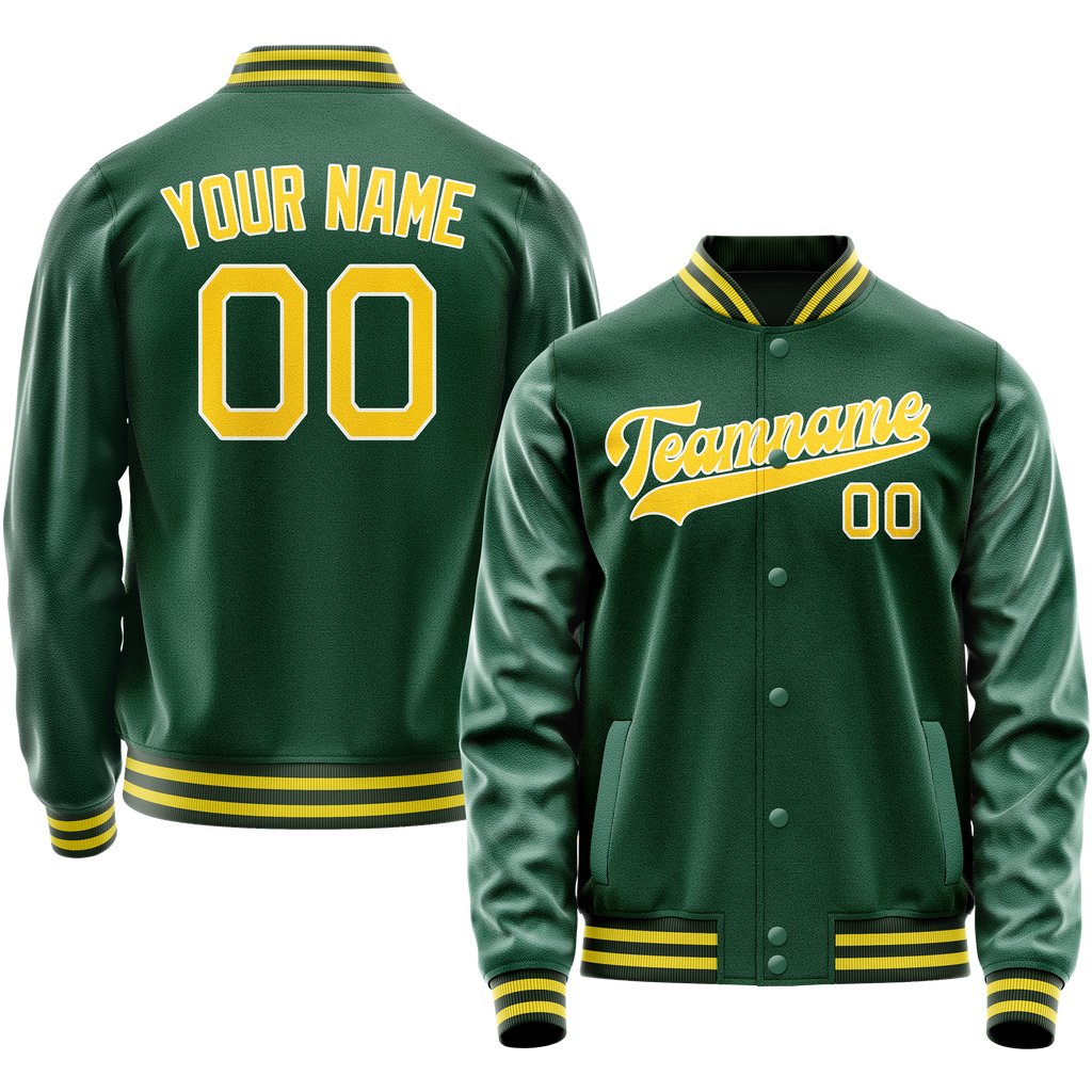 Custom Kelly-Green Gold Solid Color Varsity Letterman Jacket JA02240617ZF230