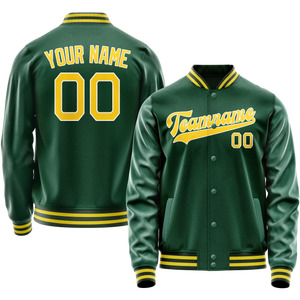 Custom Kelly-Green Gold Solid Color Varsity Letterman Jacket JA02240617ZF230