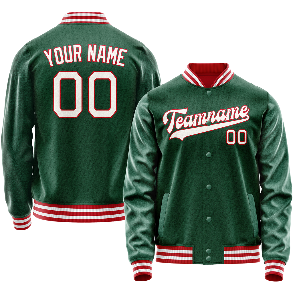Custom Kelly-Green White Solid Color Varsity Letterman Jacket JA02240617ZF221