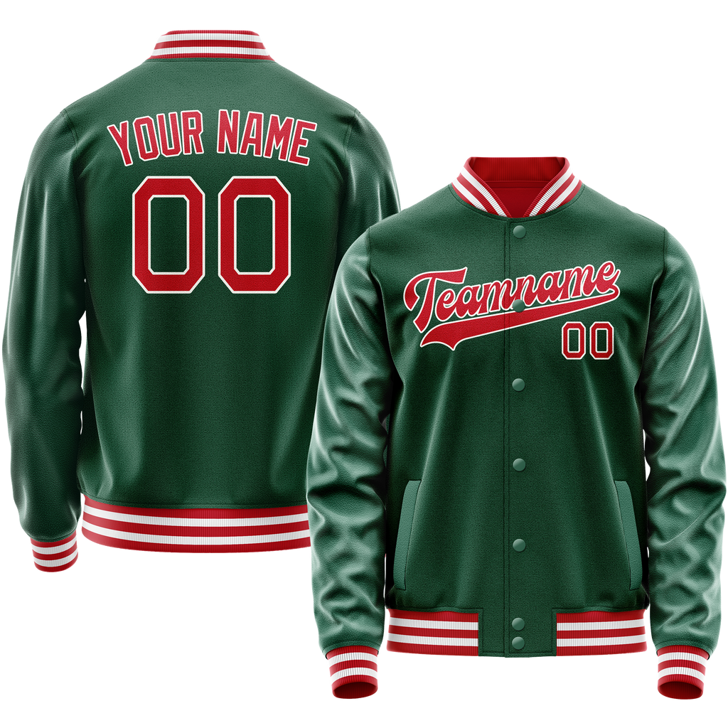 Custom Kelly-Green Red Solid Color Varsity Letterman Jacket JA02240617ZF228