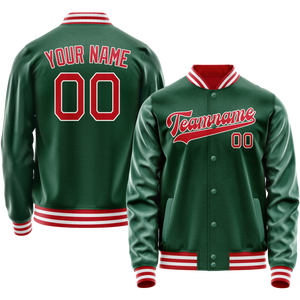 Custom Kelly-Green Red Solid Color Varsity Letterman Jacket JA02240617ZF228
