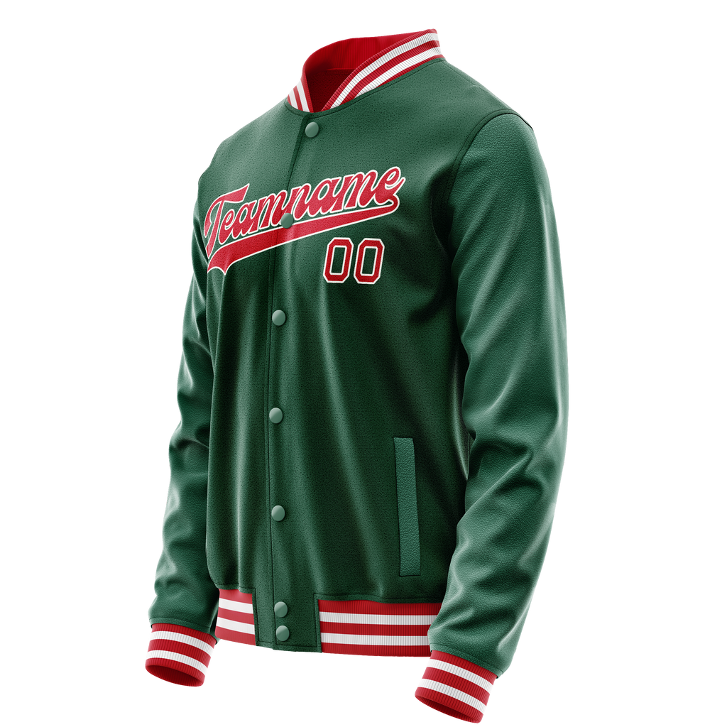 Custom Kelly-Green Red Solid Color Varsity Letterman Jacket JA02240617ZF228
