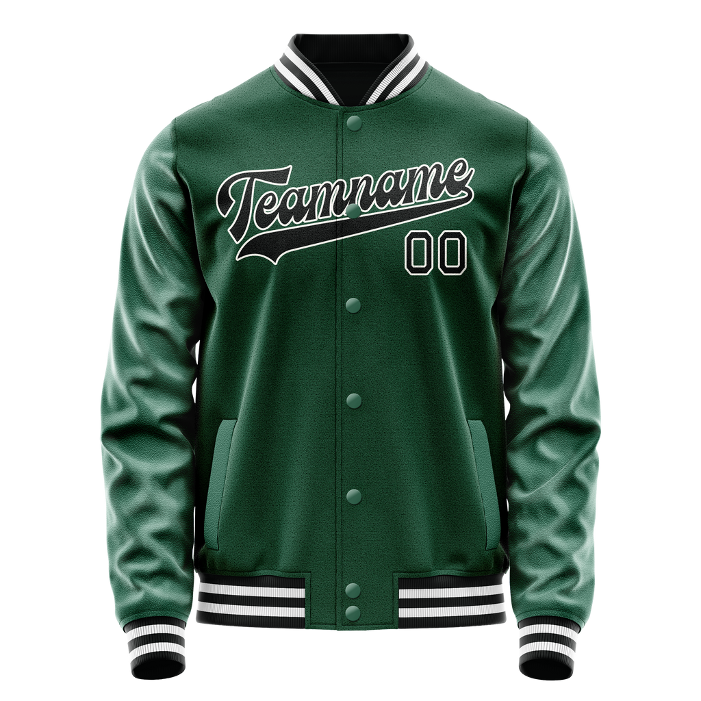 Custom Kelly-Green Black Solid Color Varsity Letterman Jacket JA02240617ZF210