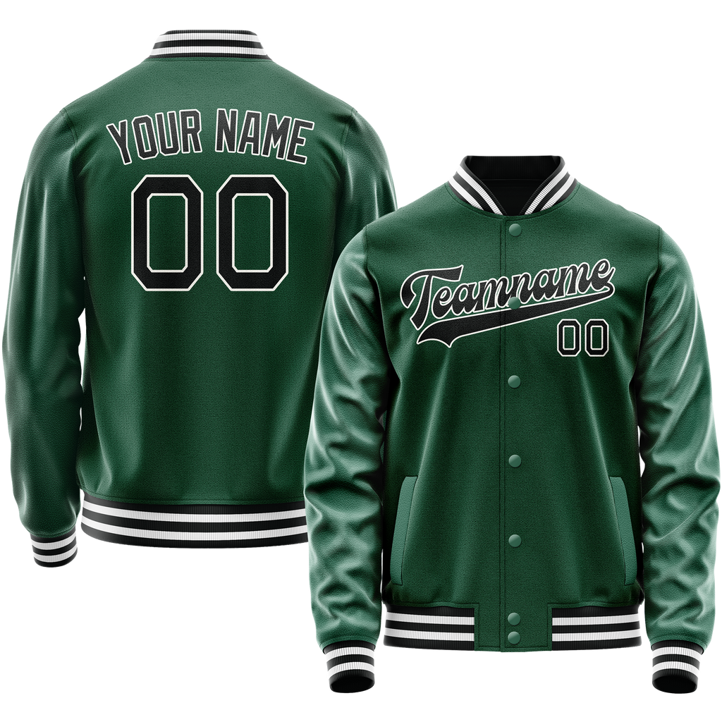 Custom Kelly-Green Black Solid Color Varsity Letterman Jacket JA02240617ZF210