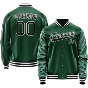 Custom Kelly-Green Black Solid Color Varsity Letterman Jacket JA02240617ZF210