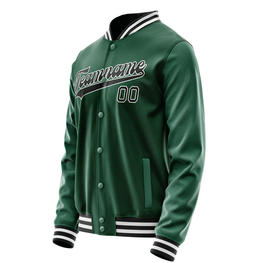 Custom Kelly-Green Black Solid Color Varsity Letterman Jacket JA02240617ZF210