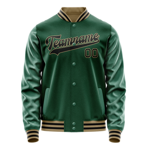Custom Kelly-Green Black Solid Color Varsity Letterman Jacket JA02240617ZF213
