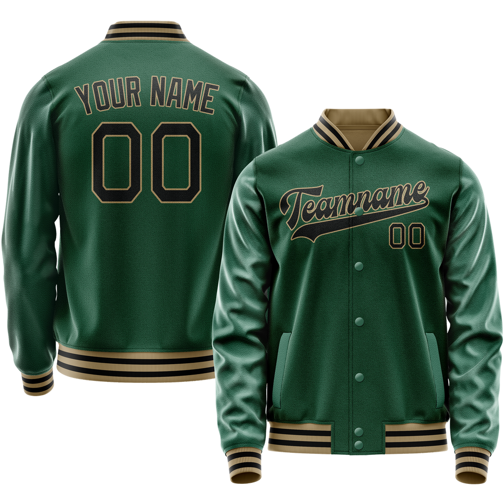 Custom Kelly-Green Black Solid Color Varsity Letterman Jacket JA02240617ZF213