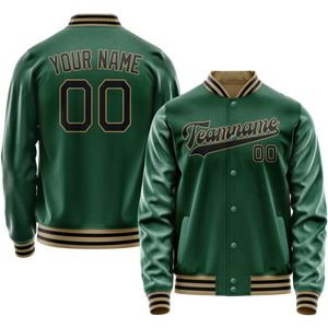Custom Kelly-Green Black Solid Color Varsity Letterman Jacket JA02240617ZF213