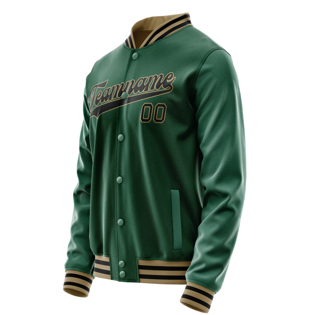 Custom Kelly-Green Black Solid Color Varsity Letterman Jacket JA02240617ZF213