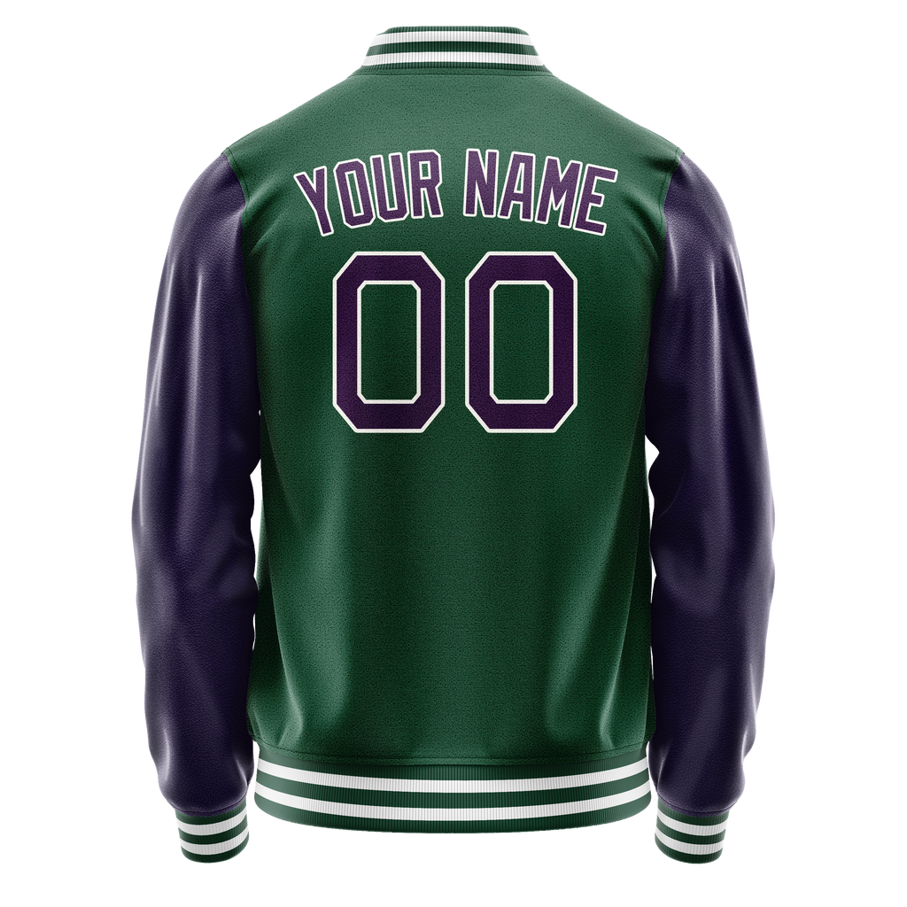Custom Kelly-Green Purple Solid Color Varsity Letterman Jacket JA02240617ZF229