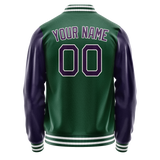 Custom Kelly-Green Purple Solid Color Varsity Letterman Jacket JA02240617ZF229