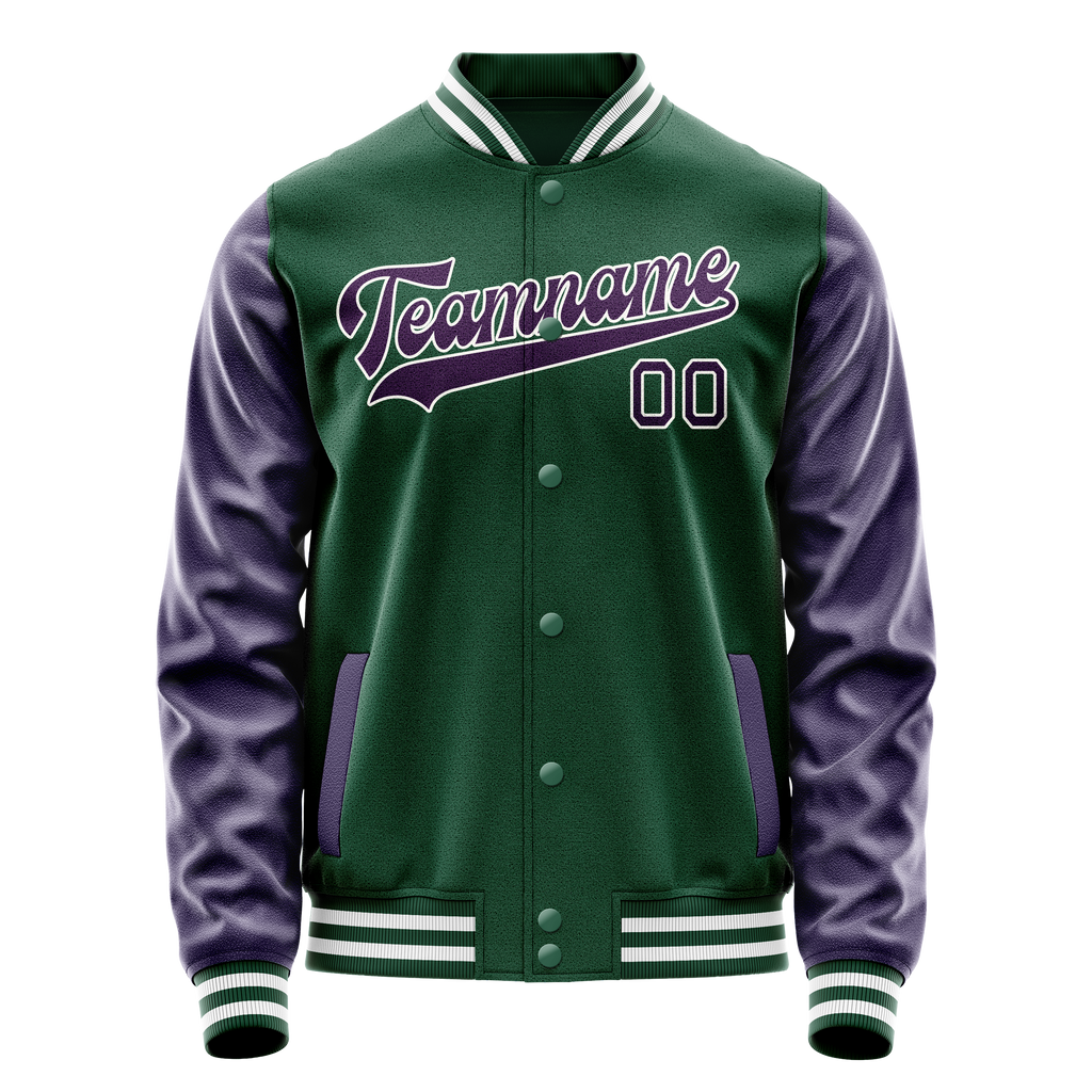 Custom Kelly-Green Purple Solid Color Varsity Letterman Jacket JA02240617ZF229