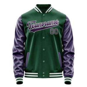 Custom Kelly-Green Purple Solid Color Varsity Letterman Jacket JA02240617ZF229