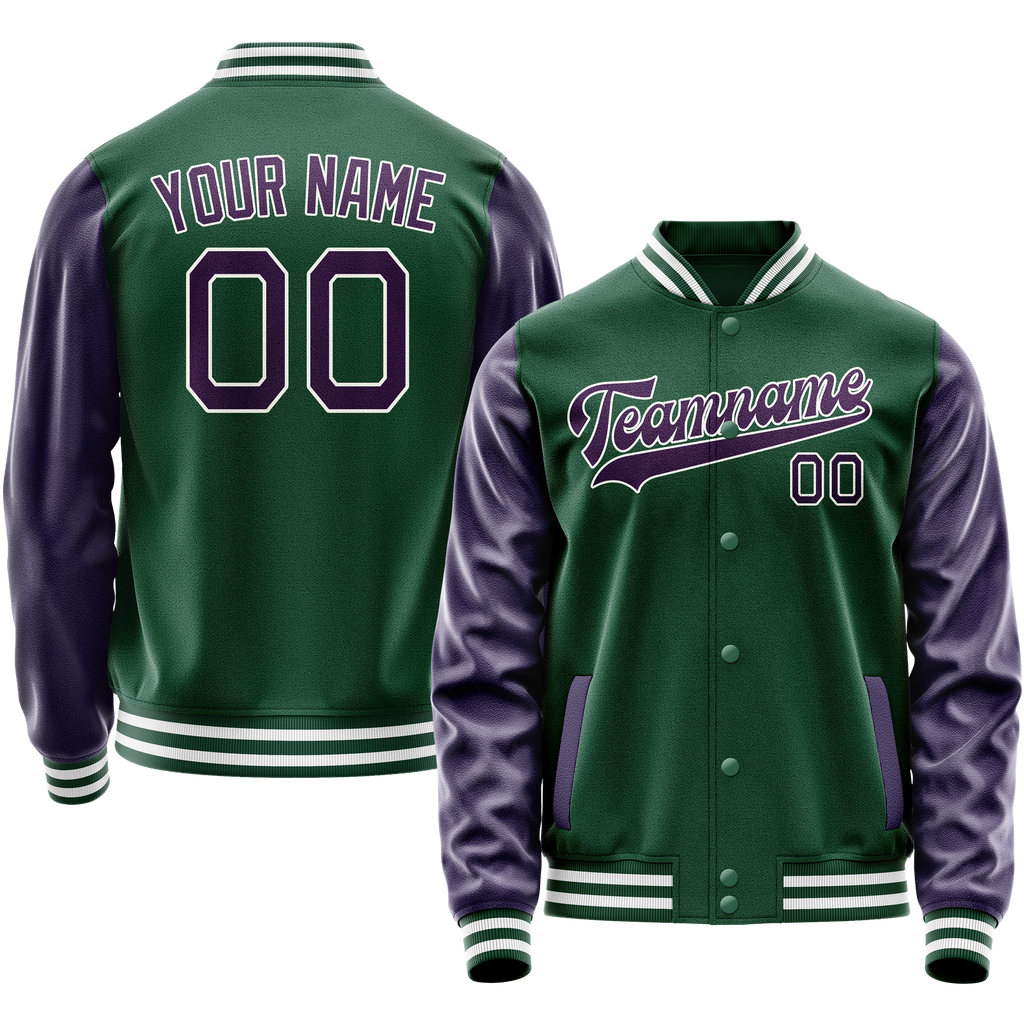 Custom Kelly-Green Purple Solid Color Varsity Letterman Jacket JA02240617ZF229