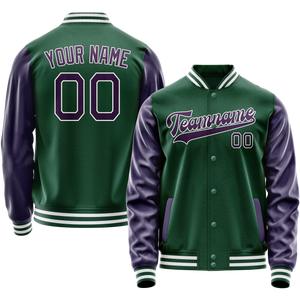 Custom Kelly-Green Purple Solid Color Varsity Letterman Jacket JA02240617ZF229
