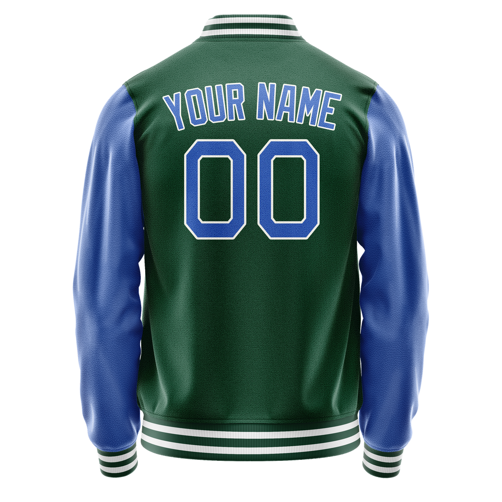 Custom Kelly-Green Light-Blue Solid Color Varsity Letterman Jacket JA02240617ZF220