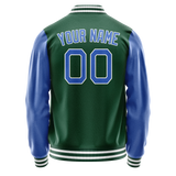 Custom Kelly-Green Light-Blue Solid Color Varsity Letterman Jacket JA02240617ZF220