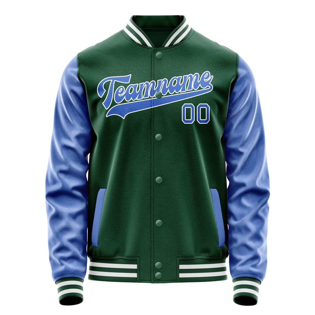 Custom Kelly-Green Light-Blue Solid Color Varsity Letterman Jacket JA02240617ZF220