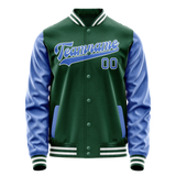 Custom Kelly-Green Light-Blue Solid Color Varsity Letterman Jacket JA02240617ZF220