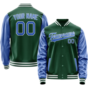 Custom Kelly-Green Light-Blue Solid Color Varsity Letterman Jacket JA02240617ZF220
