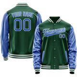 Custom Kelly-Green Light-Blue Solid Color Varsity Letterman Jacket JA02240617ZF220