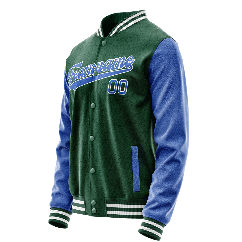 Custom Kelly-Green Light-Blue Solid Color Varsity Letterman Jacket JA02240617ZF220