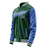 Custom Kelly-Green Light-Blue Solid Color Varsity Letterman Jacket JA02240617ZF220