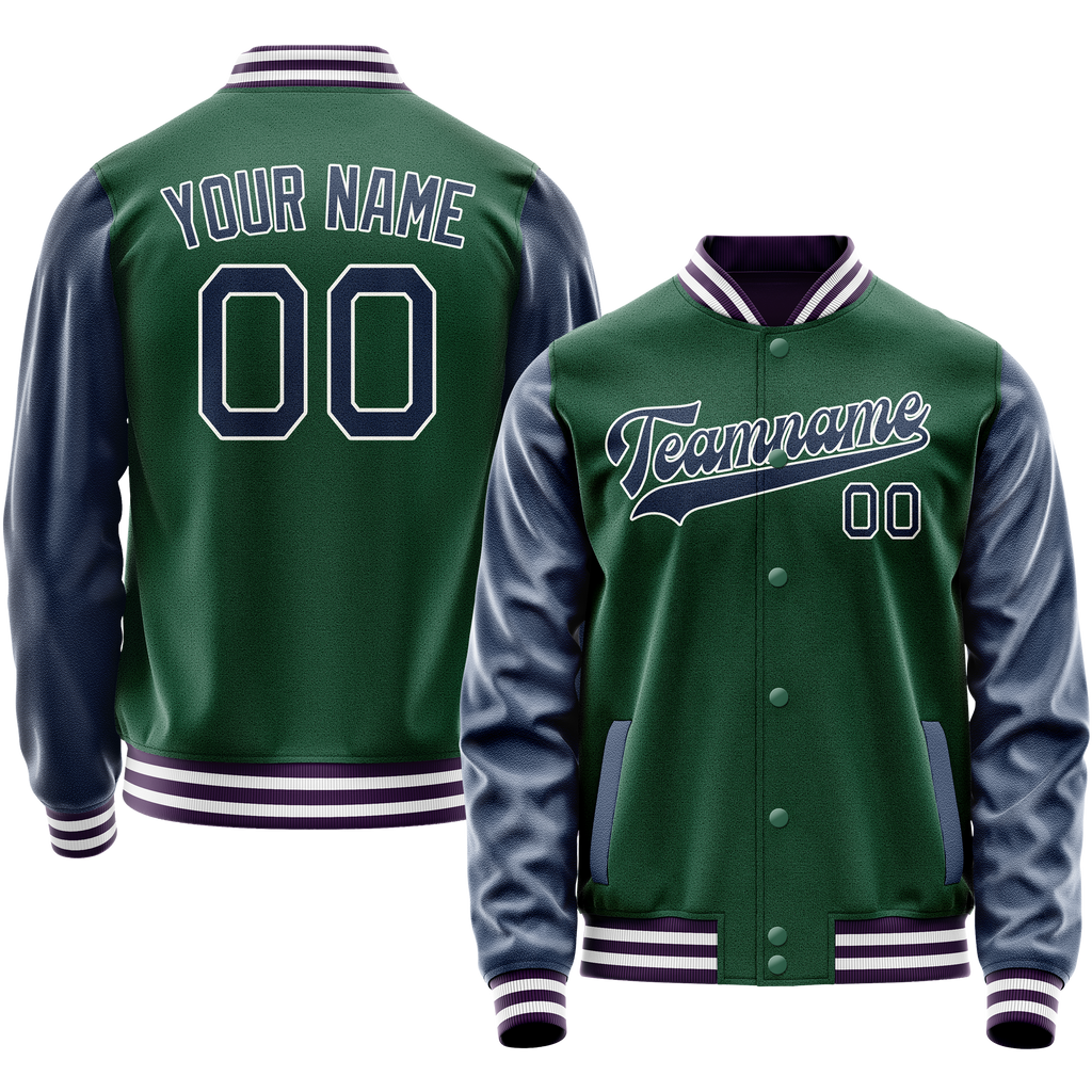 Custom Kelly-Green Navy Solid Color Varsity Letterman Jacket JA02240617ZF212
