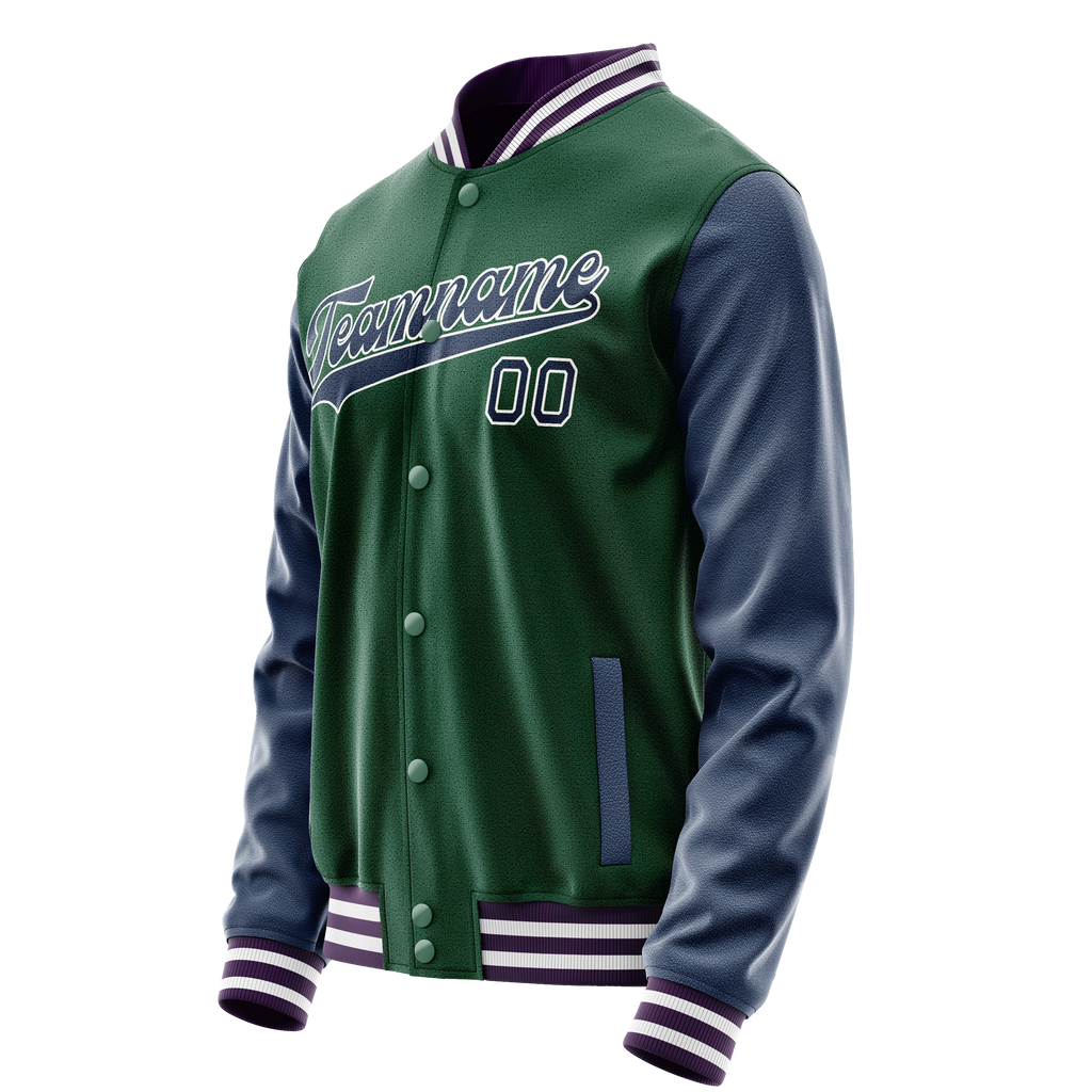 Custom Kelly-Green Navy Solid Color Varsity Letterman Jacket JA02240617ZF212
