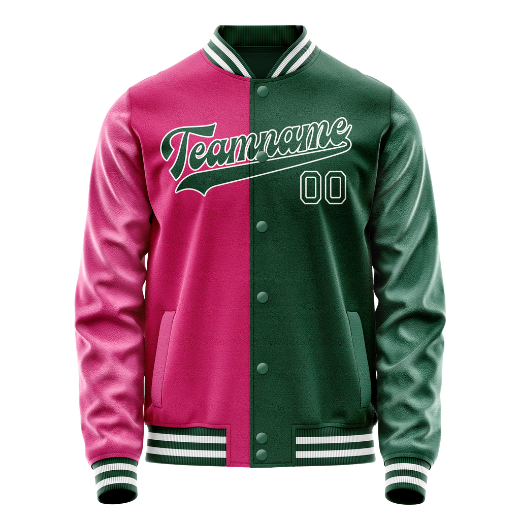Custom Kelly-Green Pink Split Varsity Letterman Jacket JA02240617ZF208