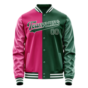 Custom Kelly-Green Pink Split Varsity Letterman Jacket JA02240617ZF208