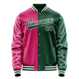 Custom Kelly-Green Pink Split Varsity Letterman Jacket JA02240617ZF208