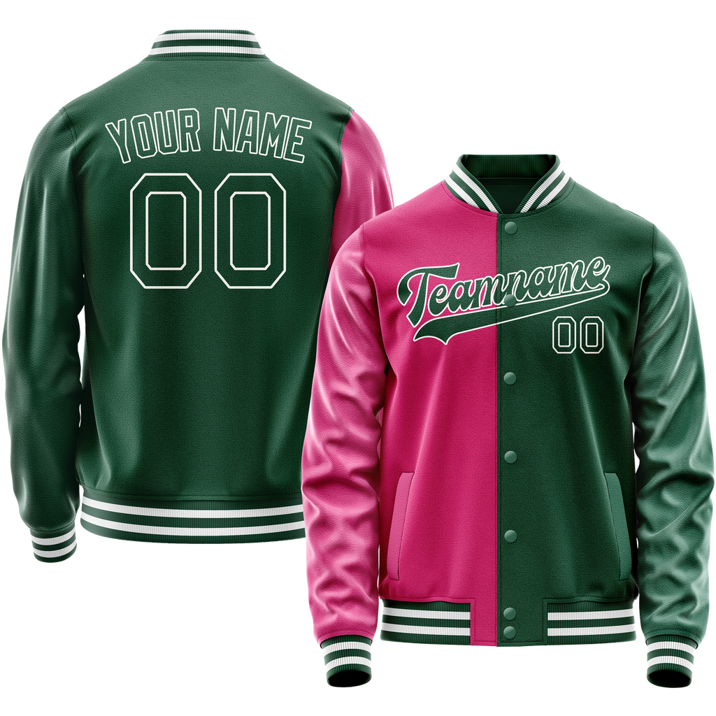 Custom Kelly-Green Pink Split Varsity Letterman Jacket JA02240617ZF208