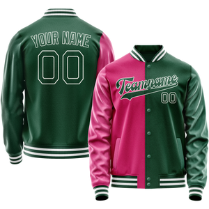 Custom Kelly-Green Pink Split Varsity Letterman Jacket JA02240617ZF208