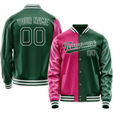 Custom Kelly-Green Pink Split Varsity Letterman Jacket JA02240617ZF208