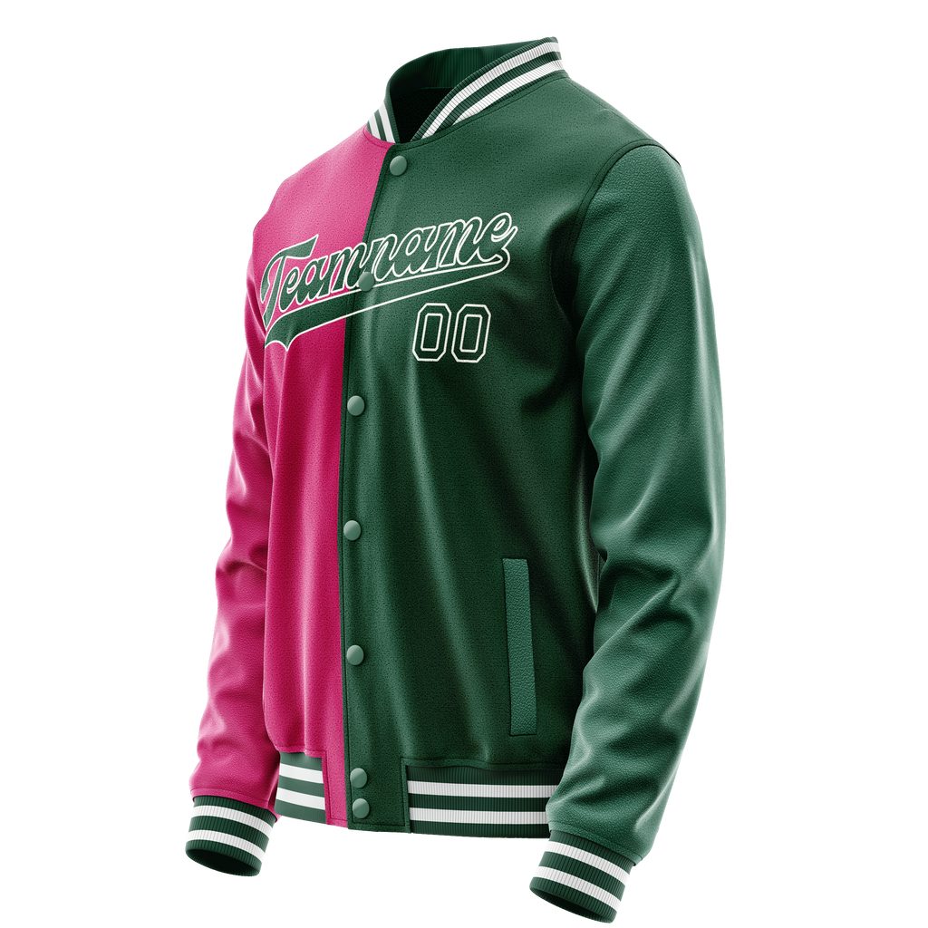 Custom Kelly-Green Pink Split Varsity Letterman Jacket JA02240617ZF208