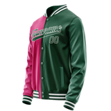 Custom Kelly-Green Pink Split Varsity Letterman Jacket JA02240617ZF208