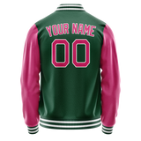 Custom Kelly-Green Pink Solid Color Varsity Letterman Jacket JA02240617ZF232