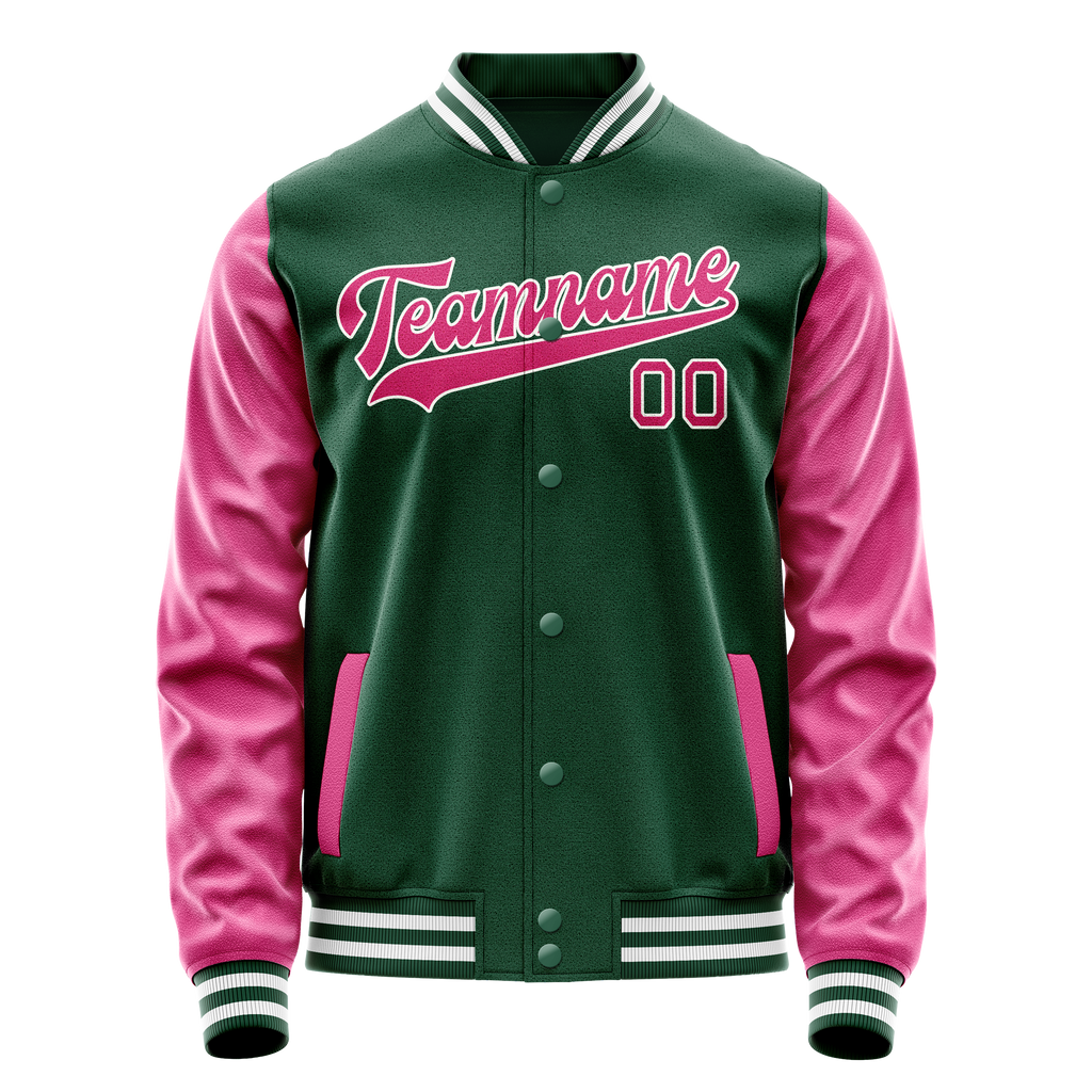 Custom Kelly-Green Pink Solid Color Varsity Letterman Jacket JA02240617ZF232