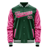 Custom Kelly-Green Pink Solid Color Varsity Letterman Jacket JA02240617ZF232