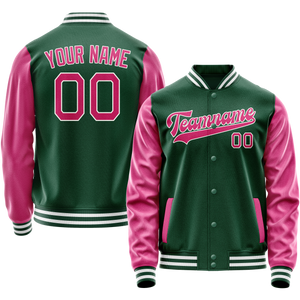 Custom Kelly-Green Pink Solid Color Varsity Letterman Jacket JA02240617ZF232
