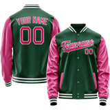 Custom Kelly-Green Pink Solid Color Varsity Letterman Jacket JA02240617ZF232