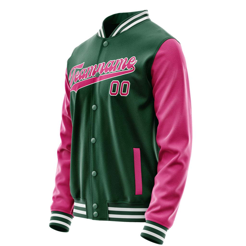 Custom Kelly-Green Pink Solid Color Varsity Letterman Jacket JA02240617ZF232